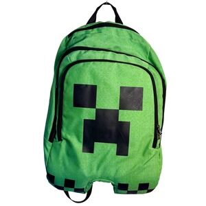 Minecraft Creeper Backpack Green School Bag Multi-Pocket Kids 3D Block Legs